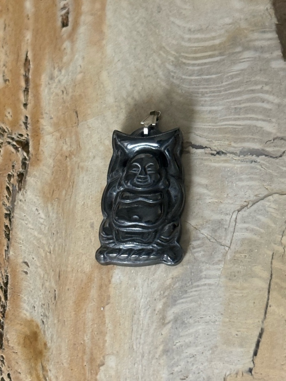 ‘Happy Buddha’ Carved Hematite Chakra Pendant Necklace